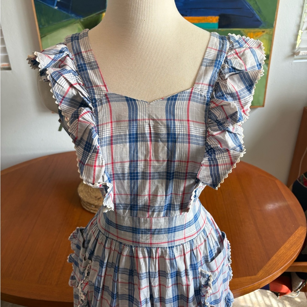 Vintage 50’s Plaid Ruffle Apron Dress - Picture 5 of 12
